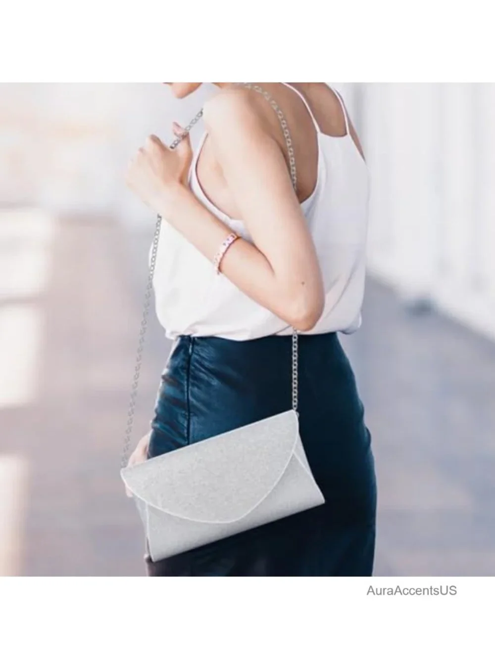 Sequin Evening Clutch Purse with Detachable Strap Magnetic Closure